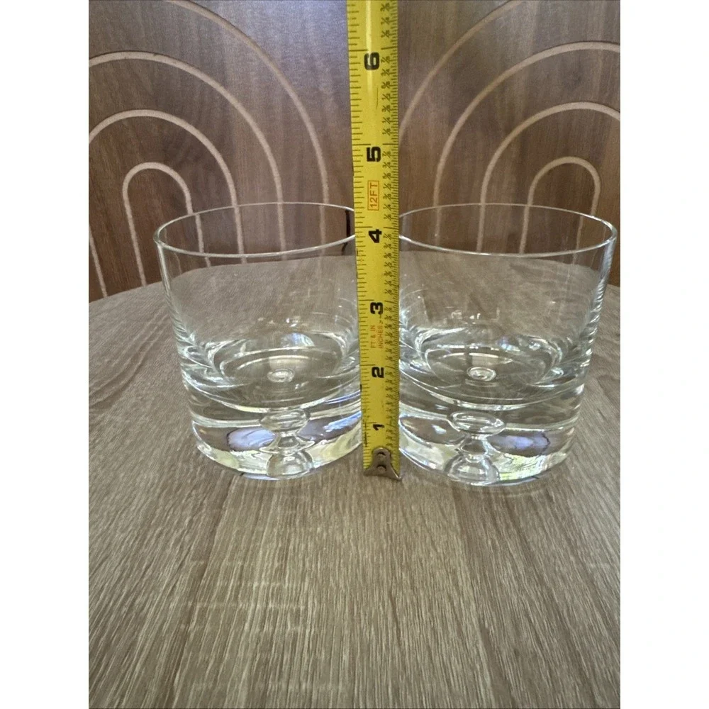 Krosno Crate & Barrel Old Fashioned Glasses Heavy Bottom Bubble Poland Set Of 2